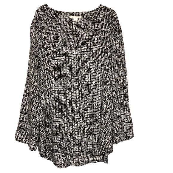 GIORGIO Sant’Angelo - Black & White V-Neck Long Sleeve Top - Size Large - Picture 1 of 7